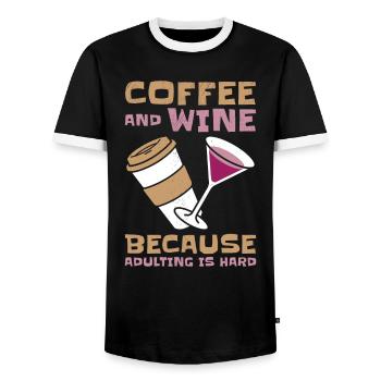 Coffee Wine Adulting Drinking Adult - Men's Ringer Shirt - black/white - Front - AI Model Female 172 light (172cm) & AI Model Male 178 light (178cm)