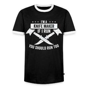 Knifemaking Knife Making Bladesmith Smithing Knife - Men's Ringer Shirt - black/white - Front - AI Model Female 172 light (172cm) & AI Model Male 178 light (178cm)