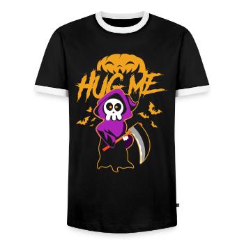 Hug Me Classic Skull of Death Creepy Skeleton - Men's Ringer Shirt - black/white - Front - AI Model Female 172 light (172cm) & AI Model Male 178 light (178cm)