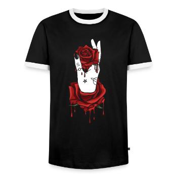 Aesthetic Dark Pattern Hand Bleeding Holding Rose - Men's Ringer Shirt - black/white - Front - AI Model Female 172 light (172cm) & AI Model Male 178 light (178cm)