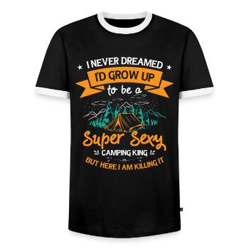 Camping Camper Outdoor Mountain Camping Place - Men's Ringer Shirt - black/white - Front - AI Model Female 172 light (172cm) & AI Model Male 178 light (178cm)