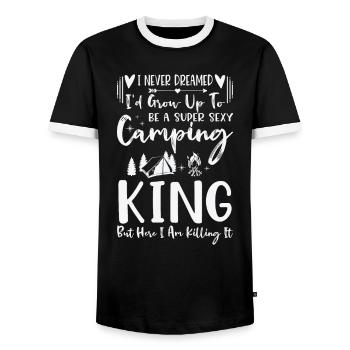 Camping Camper Outdoor Mountain Camping Place - Men's Ringer Shirt - black/white - Front - AI Model Female 172 light (172cm) & AI Model Male 178 light (178cm)