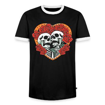 True Love Last Gothic Bones Skeleton Roses Death - Men's Ringer Shirt - black/white - Front - AI Model Female 172 light (172cm) & AI Model Male 178 light (178cm)