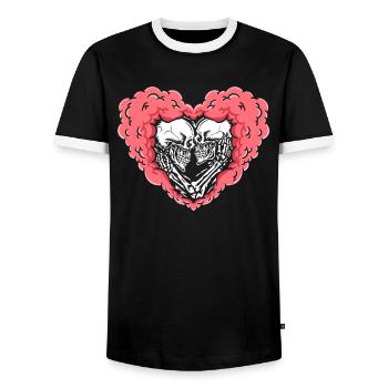 True Love Last Gothic Bones Skeleton Roses Death - Men's Ringer Shirt - black/white - Front - AI Model Female 172 light (172cm) & AI Model Male 178 light (178cm)