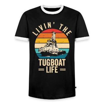 Remorqueur à voile Remorqueur Bateau de sauvetage Navire - T-shirt contrasté Homme - noir/blanc - Devant - AI Model Female 172 light (172cm) & AI Model Male 178 light (178cm)