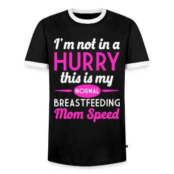 Stillen Nicht in Eile Normal Stillende Mutter - Männer Kontrast-T-Shirt - Schwarz/Weiß - Vorne - AI Model Female 172 light (172cm) & AI Model Male 178 light (178cm)