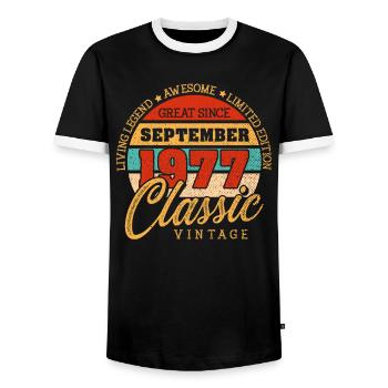 Rétro 45 ans Septembre 1977 anniversaire Vintage - T-shirt contrasté Homme - noir/blanc - Devant - AI Model Female 172 light (172cm) & AI Model Male 178 light (178cm)
