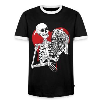 Till Death Midnight Lovers Gothic Skull Bones - Men's Ringer Shirt - black/white - Front - AI Model Female 172 light (172cm) & AI Model Male 178 light (178cm)