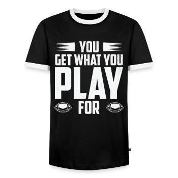 Fußball Sie bekommen, was Sie spielen für Sport - Männer Kontrast-T-Shirt - Schwarz/Weiß - Vorne - AI Model Female 172 light (172cm) & AI Model Male 178 light (178cm)