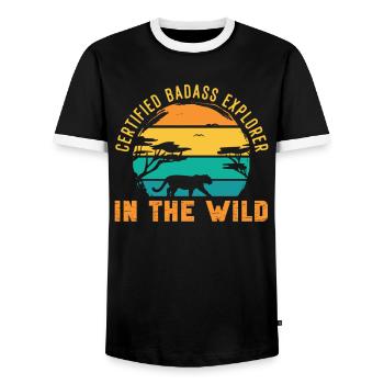 Safari Wildlife Certified Explorer In The Wild - Men's Ringer Shirt - black/white - Front - AI Model Female 172 light (172cm) & AI Model Male 178 light (178cm)