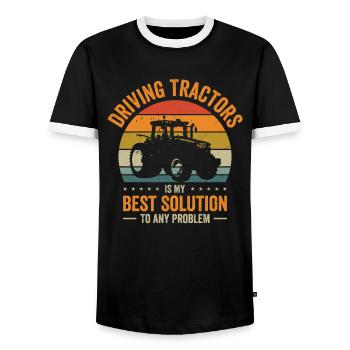 Résolution de problèmes Tracteur Agriculture - T-shirt contrasté Homme - noir/blanc - Devant - AI Model Female 172 light (172cm) & AI Model Male 178 light (178cm)