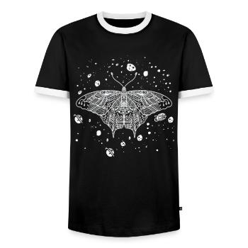 Celestial Butterfly Night Sky Line Art Galaxy - Men's Ringer Shirt - black/white - Front - AI Model Female 172 light (172cm) & AI Model Male 178 light (178cm)