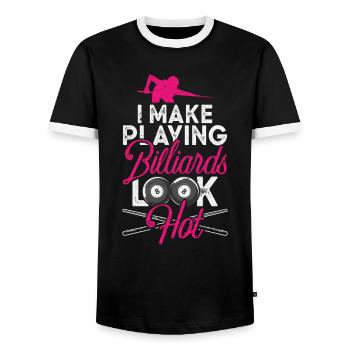 Pocketologist Billard Piscine Billard 8 Femme - T-shirt contrasté Homme - noir/blanc - Devant - AI Model Female 172 light (172cm) & AI Model Male 178 light (178cm)