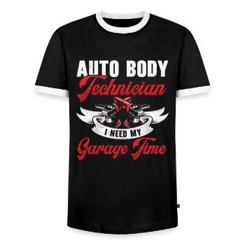 Auto Body Technician Vehicle Repair Car - Men's Ringer Shirt - black/white - Front - AI Model Female 172 light (172cm) & AI Model Male 178 light (178cm)