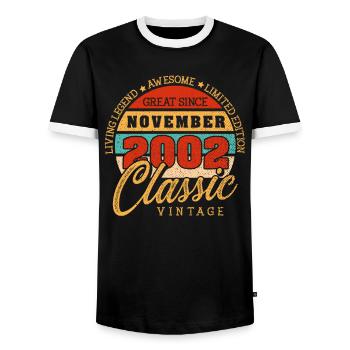 Retro 20 Jahre November 2002 Geburtstag Vintage - Männer Kontrast-T-Shirt - Schwarz/Weiß - Vorne - AI Model Female 172 light (172cm) & AI Model Male 178 light (178cm)