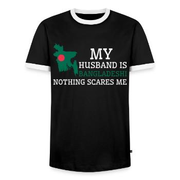 Nothing Scares Me Bangladeshi Husband Bangladesh - Men's Ringer Shirt - black/white - Front - AI Model Female 172 light (172cm) & AI Model Male 178 light (178cm)