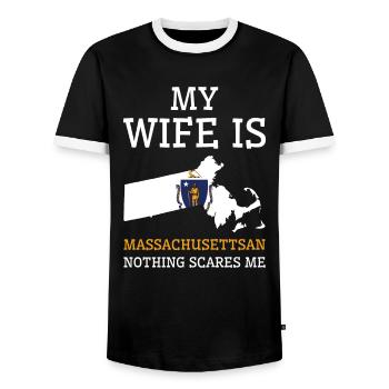 Nothing Scares Me Massachusettsan Wife - Men's Ringer Shirt - black/white - Front - AI Model Female 172 light (172cm) & AI Model Male 178 light (178cm)