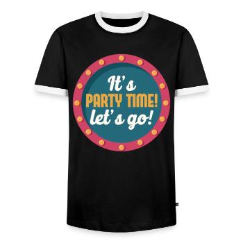 Party Time Retro Light Glowing Street Sign - T-shirt contrasté Homme - noir/blanc - Devant - AI Model Female 172 light (172cm) & AI Model Male 178 light (178cm)