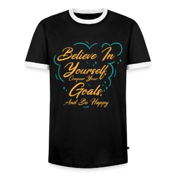 Goal Life Quotes Happy Positive Message - Men's Ringer Shirt - black/white - Front - AI Model Female 172 light (172cm) & AI Model Male 178 light (178cm)