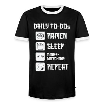 Fan de cinéma Daily Binge Watcher Ramen Lover - T-shirt contrasté Homme - noir/blanc - Devant - AI Model Female 172 light (172cm) & AI Model Male 178 light (178cm)