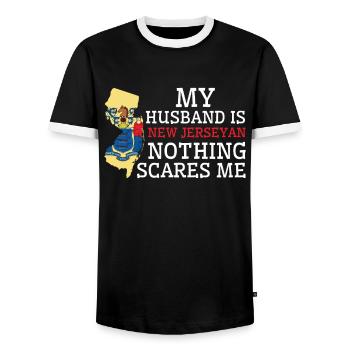 Nothing Scares Me New Jerseyan Husband New Jersey - Men's Ringer Shirt - black/white - Front - AI Model Female 172 light (172cm) & AI Model Male 178 light (178cm)