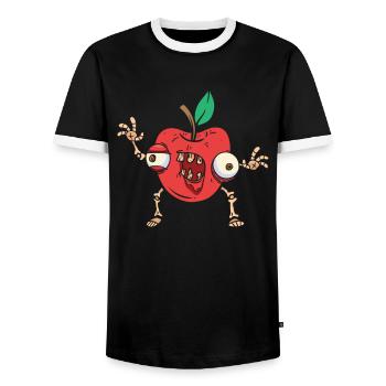 Halloween Apple Zombie Food Fruit Monster Spooky - Men's Ringer Shirt - black/white - Front - AI Model Female 172 light (172cm) & AI Model Male 178 light (178cm)