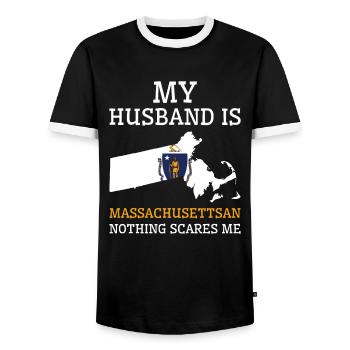 Nothing Scares Me Massachusettsan Husband - Men's Ringer Shirt - black/white - Front - AI Model Female 172 light (172cm) & AI Model Male 178 light (178cm)
