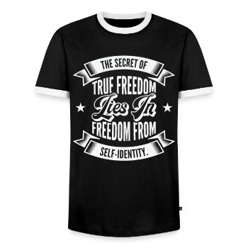 Motivational Freedom Self-care Inspiring Motivator - Men's Ringer Shirt - black/white - Front - AI Model Female 172 light (172cm) & AI Model Male 178 light (178cm)