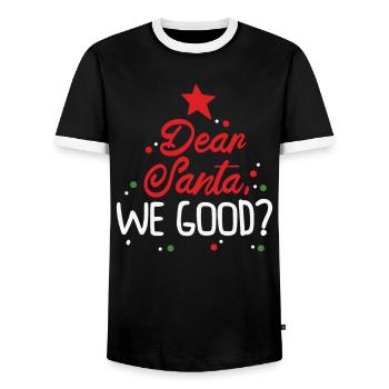 Dear Santa Christmas Holiday Typography - Men's Ringer Shirt - black/white - Front - AI Model Female 172 light (172cm) & AI Model Male 178 light (178cm)