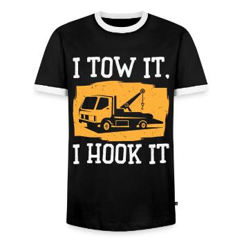Conducteur de dépanneuse Camionneur qualifié - T-shirt contrasté Homme - noir/blanc - Devant - AI Model Female 172 light (172cm) & AI Model Male 178 light (178cm)