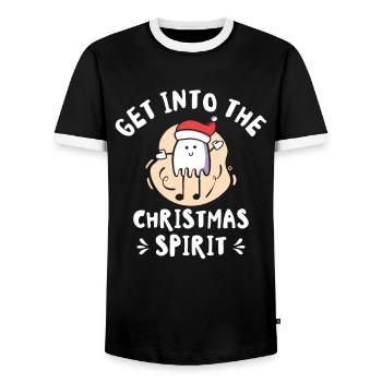 Christmas Cute Ghost Halloween Christmas Spirit - Men's Ringer Shirt - black/white - Front - AI Model Female 172 light (172cm) & AI Model Male 178 light (178cm)