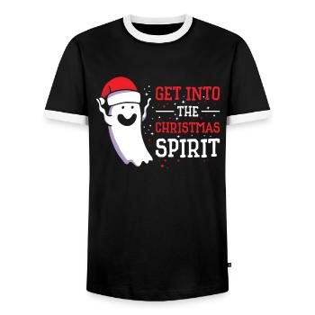 Christmas Cute Ghost Halloween Christmas Spirit - Men's Ringer Shirt - black/white - Front - AI Model Female 172 light (172cm) & AI Model Male 178 light (178cm)