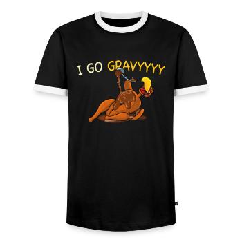 Thanksgiving I Go Gravy Thankful Turkey - Men's Ringer Shirt - black/white - Front - AI Model Female 172 light (172cm) & AI Model Male 178 light (178cm)