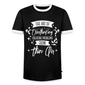 Repenser la suranalyse de la typographie vintage - T-shirt contrasté Homme - noir/blanc - Devant - AI Model Female 172 light (172cm) & AI Model Male 178 light (178cm)