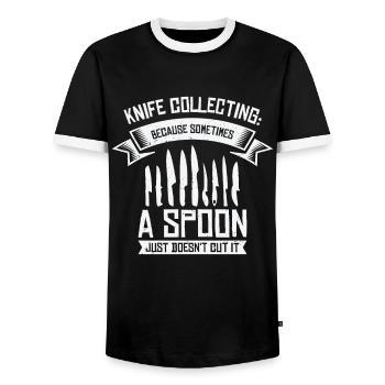 Collectionneur de couteaux Collecte de couteaux - T-shirt contrasté Homme - noir/blanc - Devant - AI Model Female 172 light (172cm) & AI Model Male 178 light (178cm)