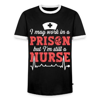Correctional Nurse Nursing Correction Officer - Men's Ringer Shirt - black/white - Front - AI Model Female 172 light (172cm) & AI Model Male 178 light (178cm)
