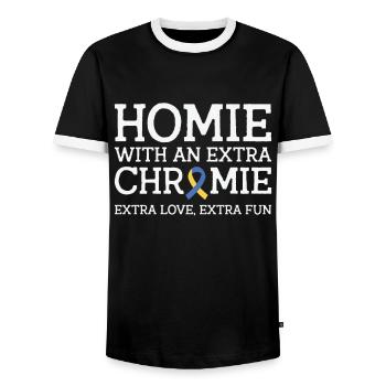 Ruban de sensibilisation à la Journée mondiale du syndrome de Down - T-shirt contrasté Homme - noir/blanc - Devant - AI Model Female 172 light (172cm) & AI Model Male 178 light (178cm)