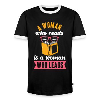 Internationaler Frauentag Buchlesung Woman Power - Männer Kontrast-T-Shirt - Schwarz/Weiß - Vorne - AI Model Female 172 light (172cm) & AI Model Male 178 light (178cm)