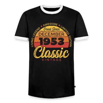Retro 70 Jahre Dezember 1953 Geburtstag Vintage - Männer Kontrast-T-Shirt - Schwarz/Weiß - Vorne - AI Model Female 172 light (172cm) & AI Model Male 178 light (178cm)