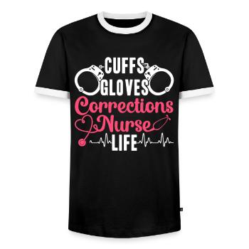 Correctional Nurse Nursing Correction Officer - Men's Ringer Shirt - black/white - Front - AI Model Female 172 light (172cm) & AI Model Male 178 light (178cm)