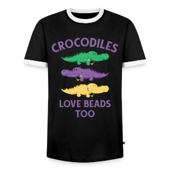 Mardi Gras Carnival Crocodile Beads Wildlife - Men's Ringer Shirt - black/white - Front - AI Model Female 172 light (172cm) & AI Model Male 178 light (178cm)