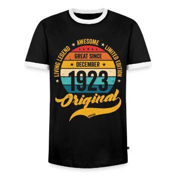 Retro 100 Years December 1923 Birthday Vintage - Men's Ringer Shirt - black/white - Front - AI Model Female 172 light (172cm) & AI Model Male 178 light (178cm)