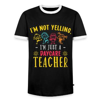 Enseignante éducatrice en éducation de la petite enfance - T-shirt contrasté Homme - noir/blanc - Devant - AI Model Female 172 light (172cm) & AI Model Male 178 light (178cm)