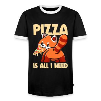 Niedliches Tier Roter Panda Pizza Fan isst Fast - Männer Kontrast-T-Shirt - Schwarz/Weiß - Vorne - AI Model Female 172 light (172cm) & AI Model Male 178 light (178cm)