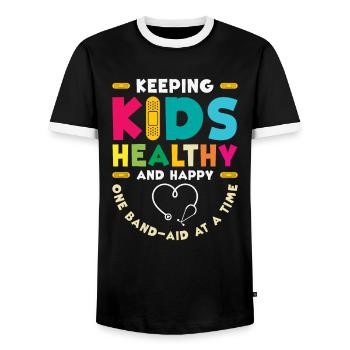 School Nurse Medical Nursing Nurse Appreciation - Men's Ringer Shirt - black/white - Front - AI Model Female 172 light (172cm) & AI Model Male 178 light (178cm)