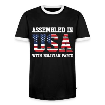 Born Bolivian Bolivia American USA Citizenship - Men's Ringer Shirt - black/white - Front - AI Model Female 172 light (172cm) & AI Model Male 178 light (178cm)