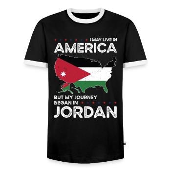 Born Jordanian Jordan American USA Citizenship - Men's Ringer Shirt - black/white - Front - AI Model Female 172 light (172cm) & AI Model Male 178 light (178cm)