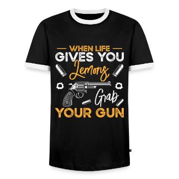 Waffen Pistolenliebhaber Waffenbesitzer Schießen - Männer Kontrast-T-Shirt - Schwarz/Weiß - Vorne - AI Model Female 172 light (172cm) & AI Model Male 178 light (178cm)