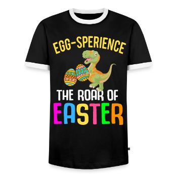 Easter T-rex Dinosaur Rabbit Easter Holiday - Men's Ringer Shirt - black/white - Front - AI Model Female 172 light (172cm) & AI Model Male 178 light (178cm)