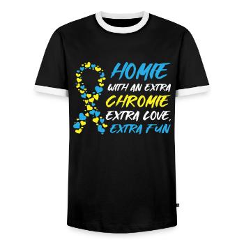 Ruban de sensibilisation à la Journée mondiale du syndrome de Down - T-shirt contrasté Homme - noir/blanc - Devant - AI Model Female 172 light (172cm) & AI Model Male 178 light (178cm)